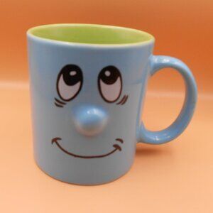 FUNNY SMILEY FACE 3D ANTHROPOMRPHIC COFFEE TEA MUG CUP BLUE & GREEN COLLECTIBLE